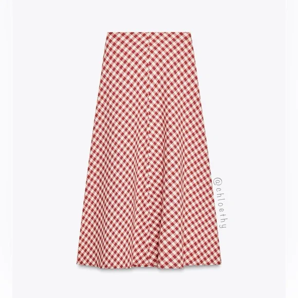Zara GINGHAM MIDI SKIRT
